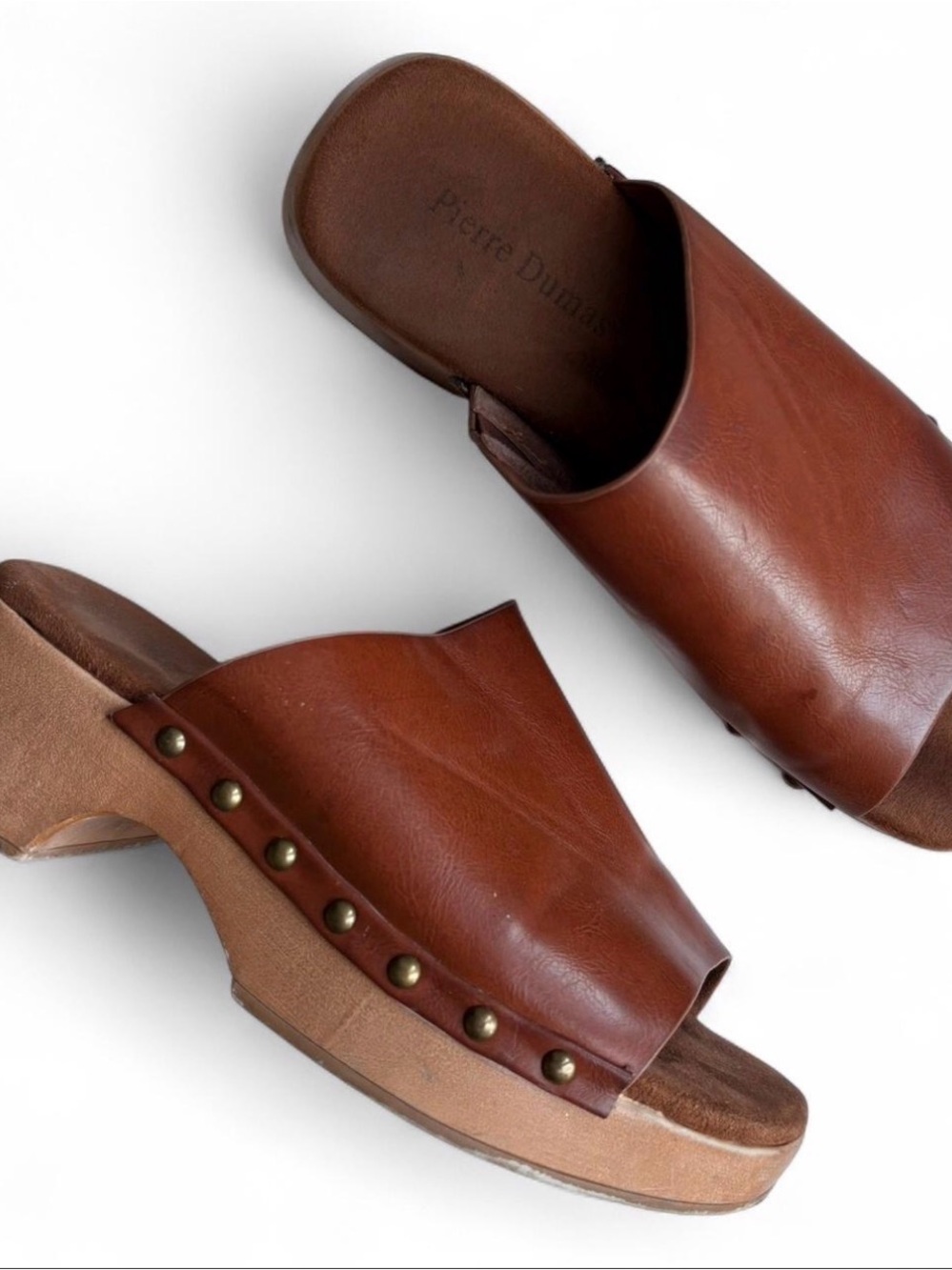 Pierre Dumas Brown Leather Studded Slide Clogs